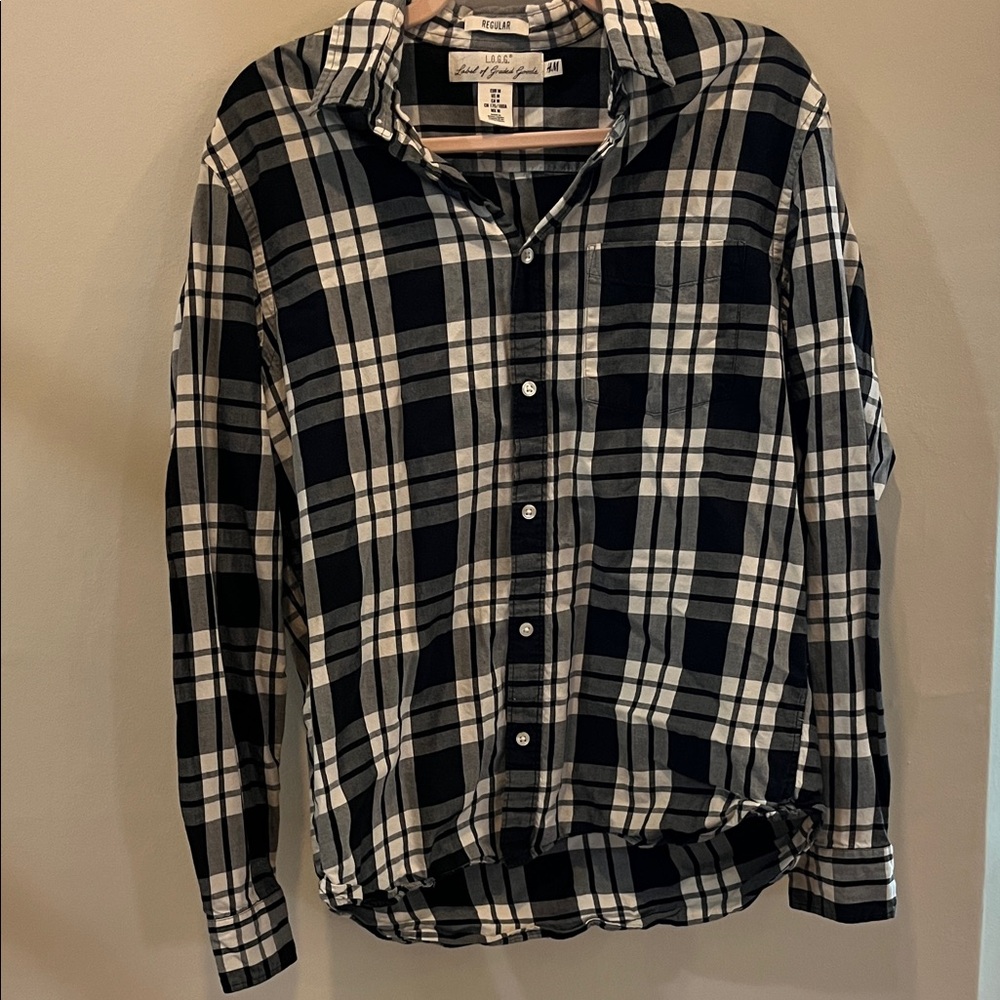 H &M Label of Graded Goods Black and White Plaid Button Down Shirt, Men’s M
